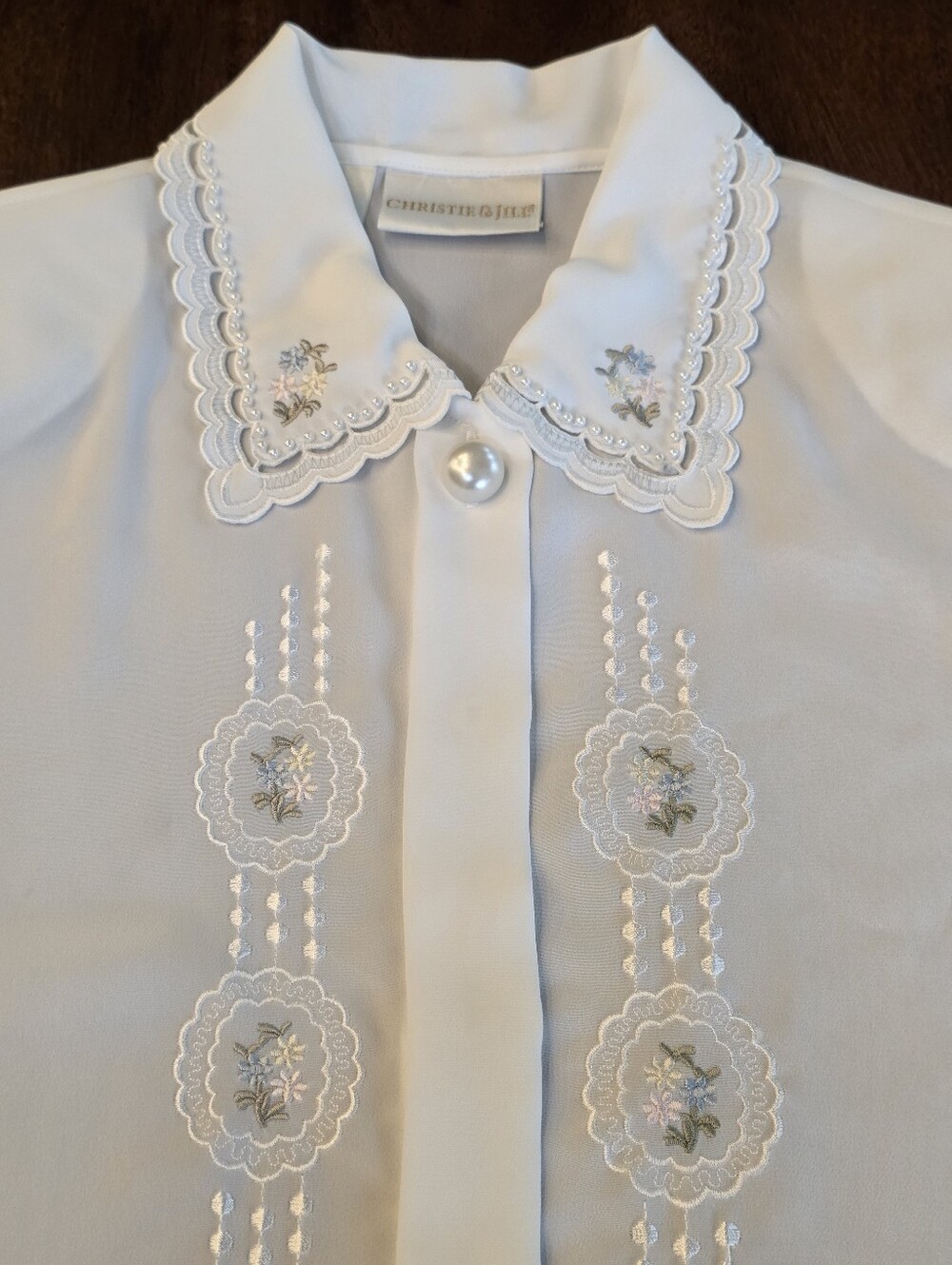 VINTAGE CHRISTIE & JILL Floral Embroidered Blouse Size 10 Cottagecore Coquette